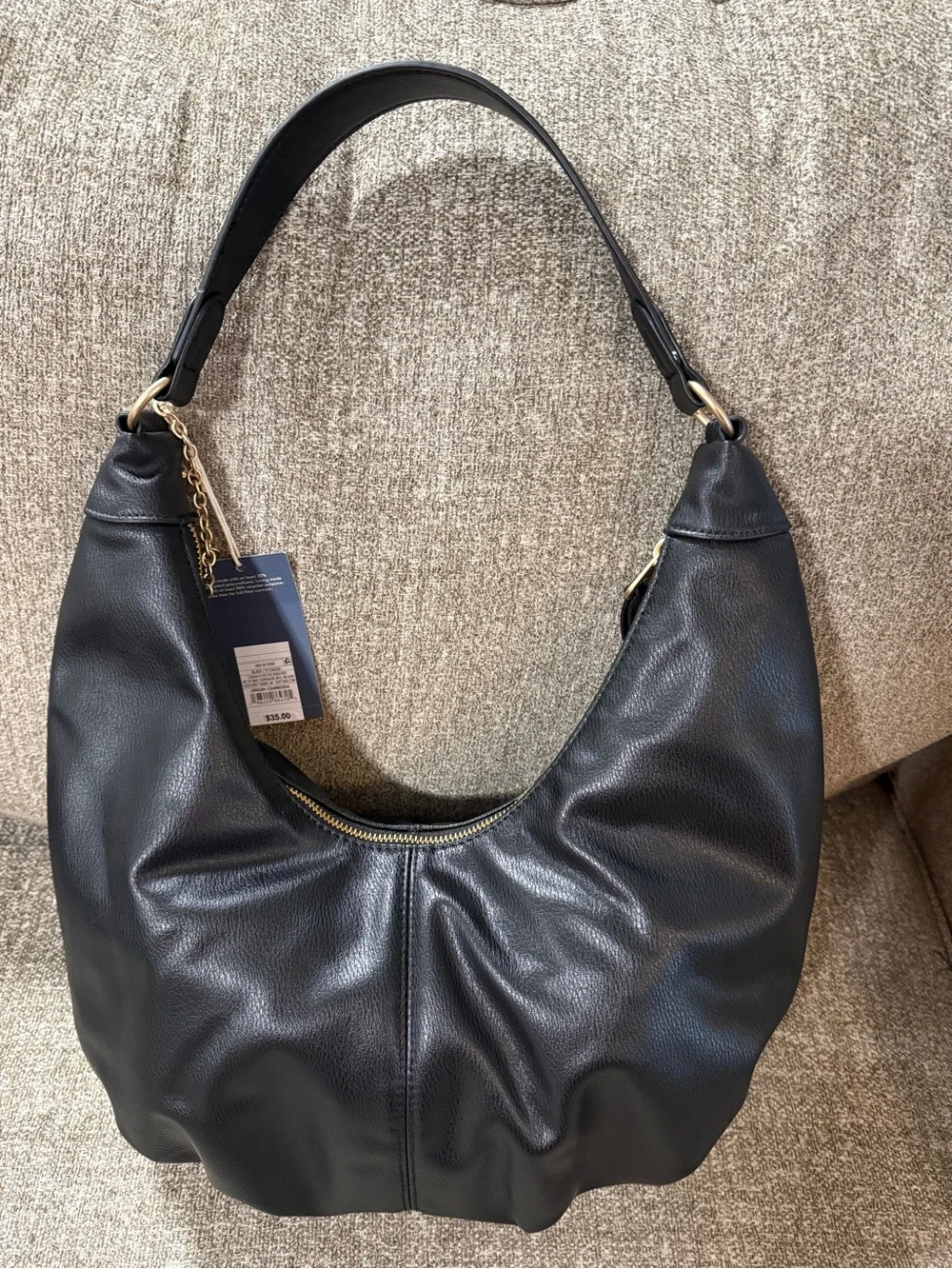 Universal Thread Black Faux Leather Hobo Bag with Gold Chain Detail